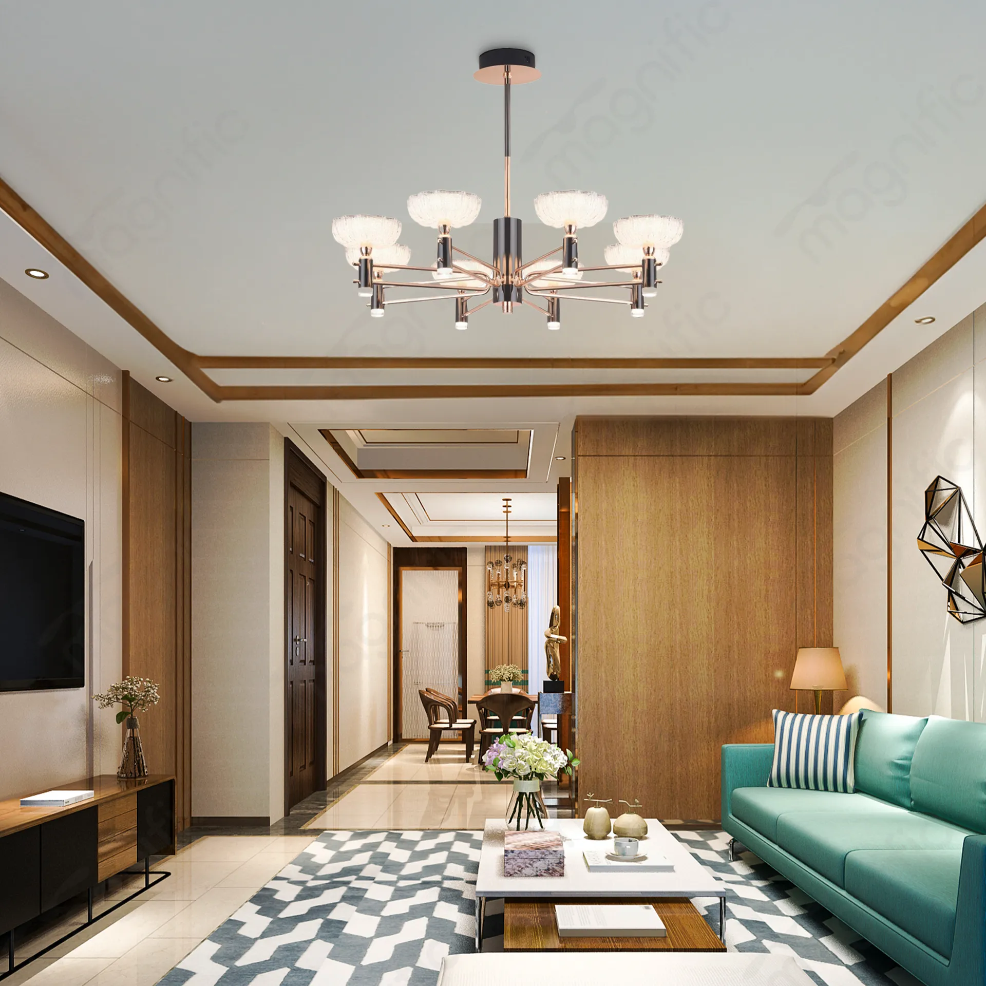 Magnific Gold and Gunmetal Finish Chandeleir