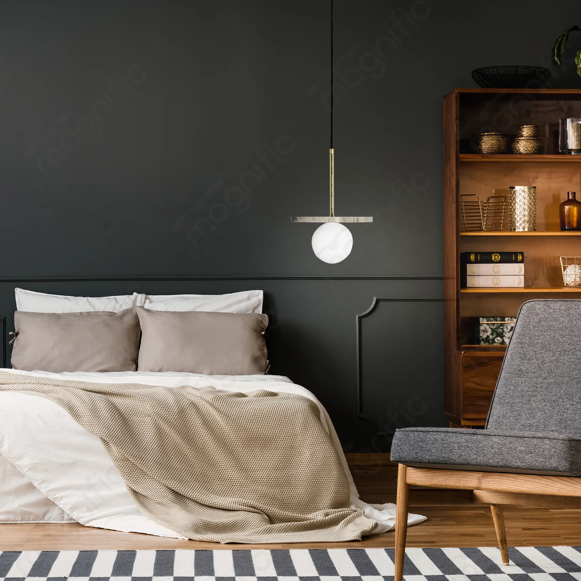 Magnific Modern Black & Marble Pendant Light