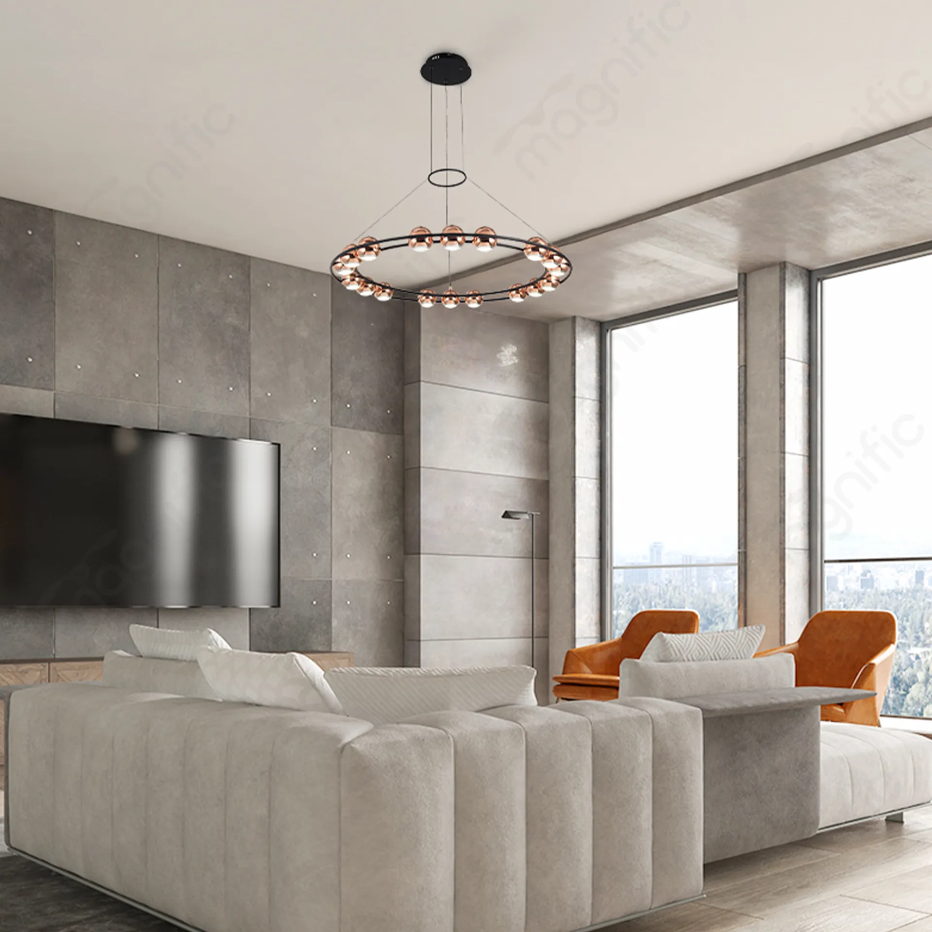 Magnific Sleek Rose Gold Pendant Light