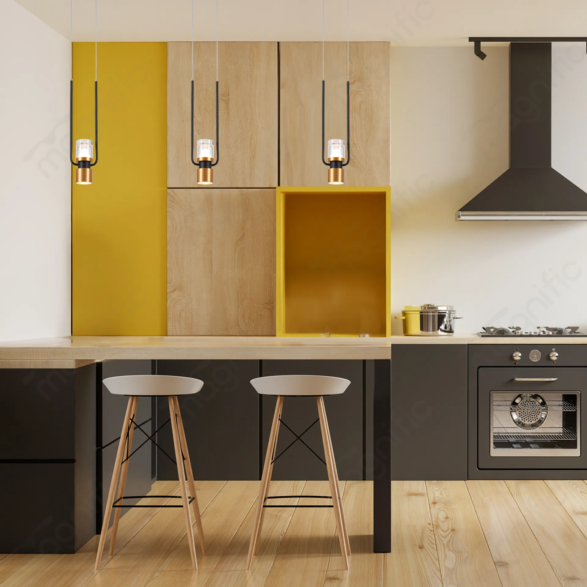 Magnific Modern Black and Gold Pendant Light