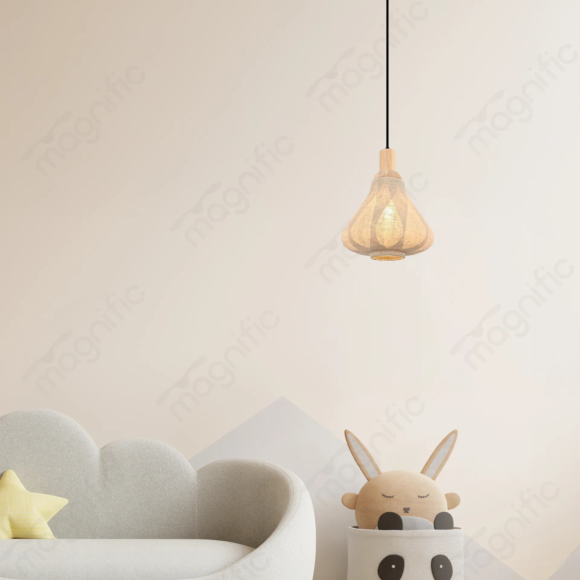 Magnific Wooden Jute Ceiling Light