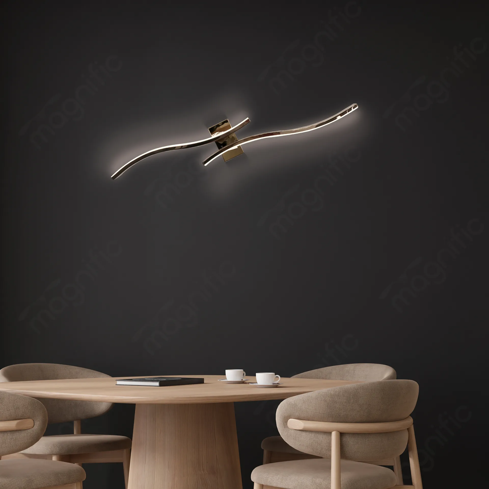 Magnific curved rose gold LED wall light