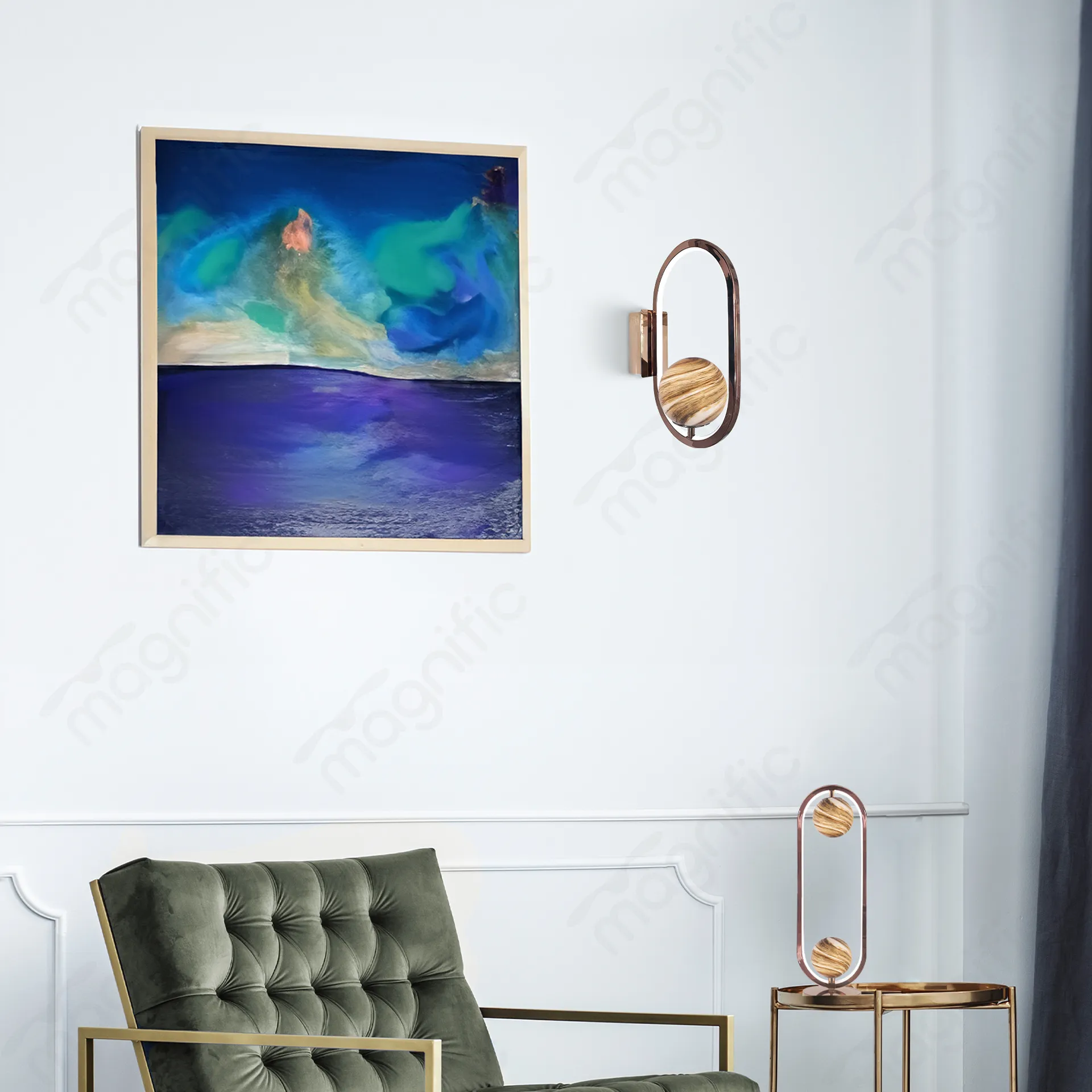 Magnific rose gold and alabaster LED wall light