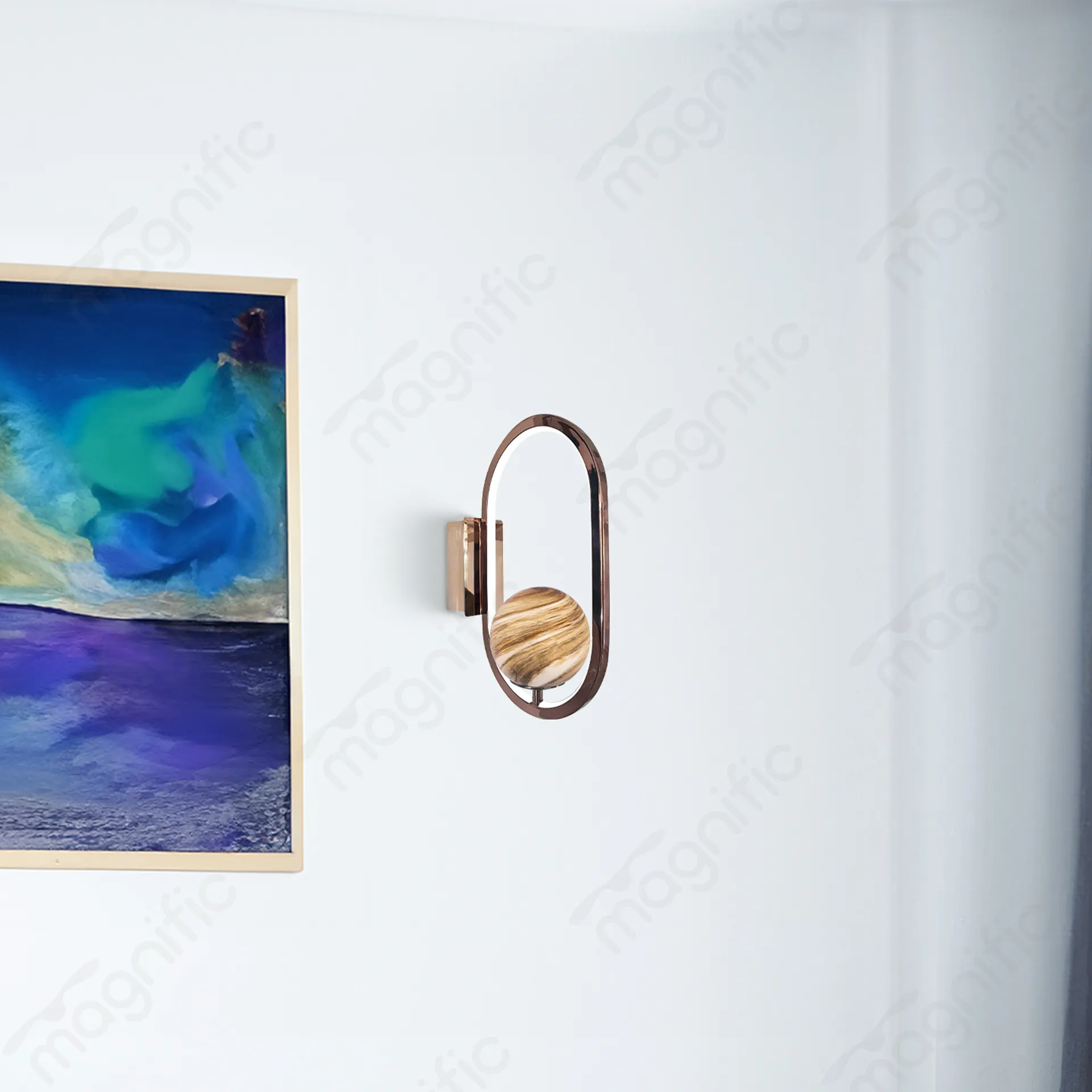 Magnific rose gold and alabaster LED wall light