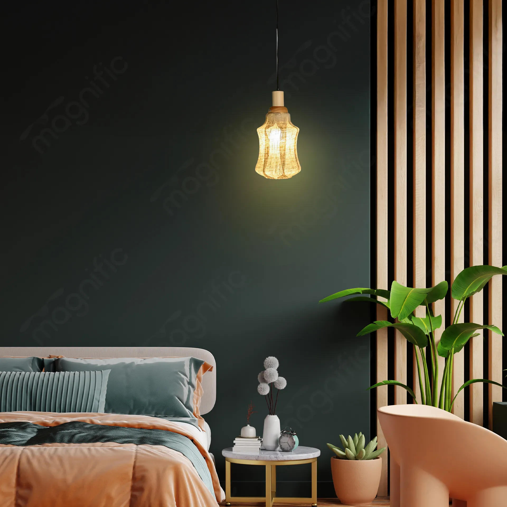 Magnific Natural Wood & Jute Hanging Light