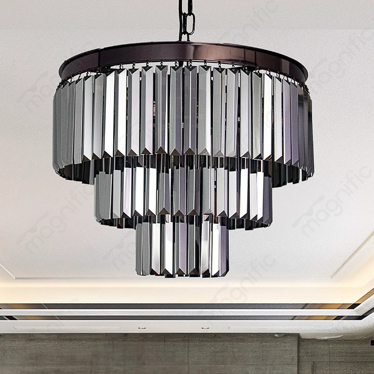 Magnific Crystal Chandelier with Smoke Finish
