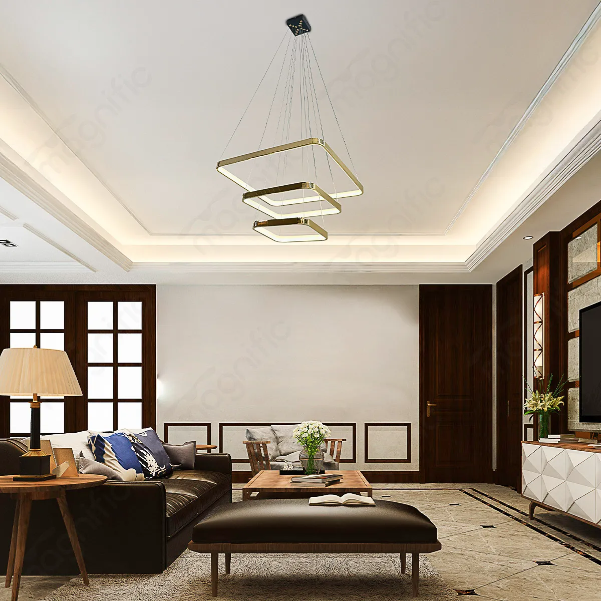 Magnific French Gold Square LED Chandelier