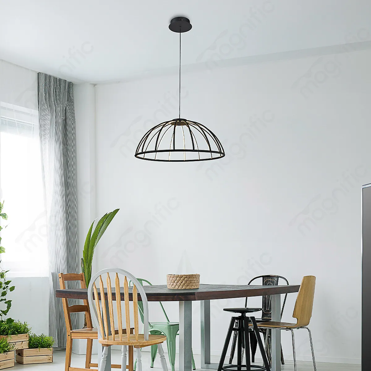 Magnific Modern Black Cage LED Hanging Light