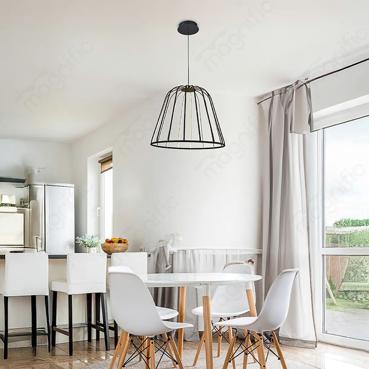 Minimalist Black Cage Pendant Light for Dining