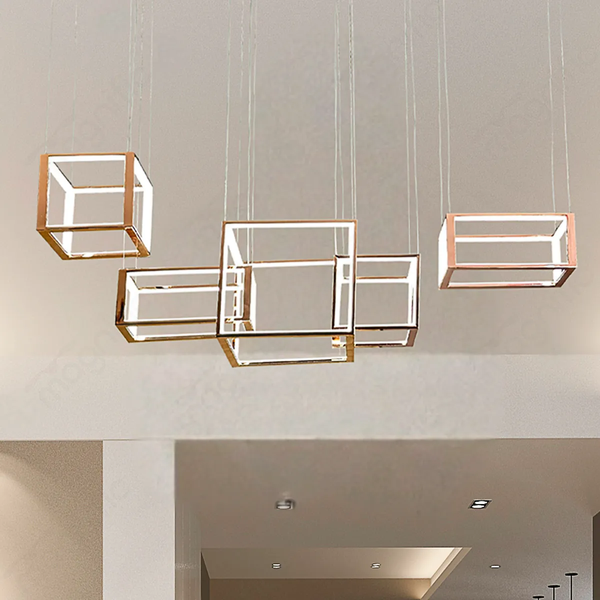 Magnific Modern Rose gold Cube Cluster LED Chandelier