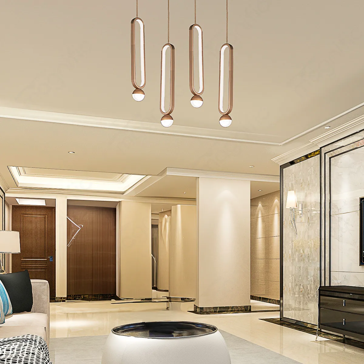 Modern Champagne Gold LED Pendant Light