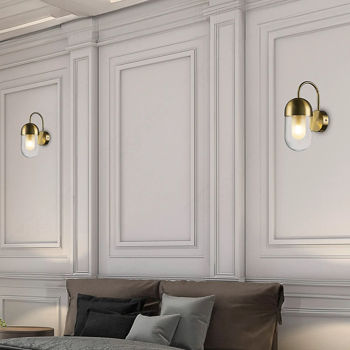 Magnific Modern Gold Double Amber Glass Wall Light