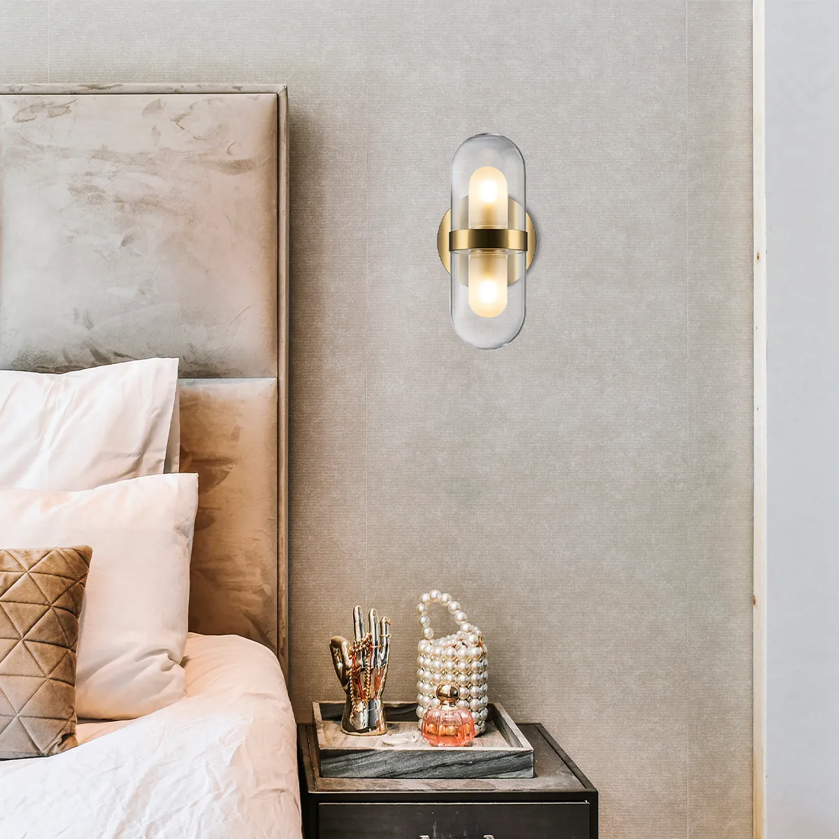 Magnific Gold Double Amber Glass Wall Light