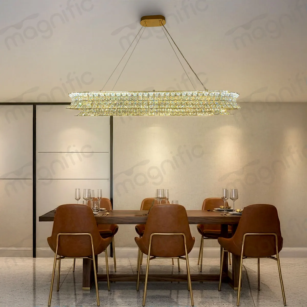 linear crystal chandelier