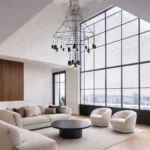 matte black chandelier for double height ceiling