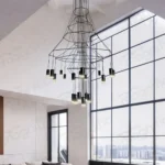 matte black chandelier for double height ceiling