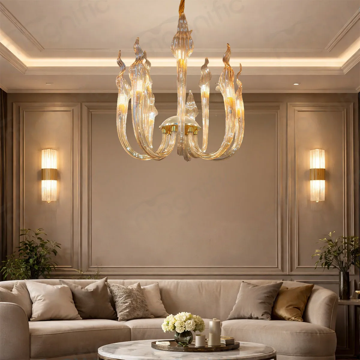 blown glass flame chandelier for grand interior India