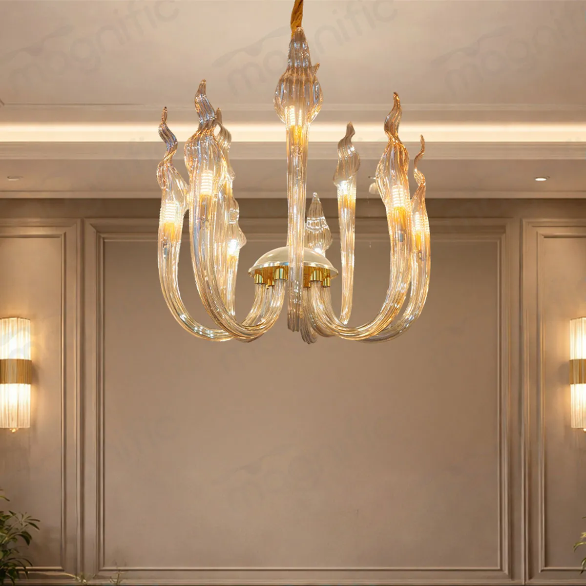 blown glass flame chandelier for grand interior India