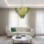 green iridescent glass chandelier