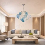 blue white glass sphere chandelier