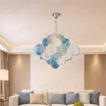 blue white glass sphere chandelier