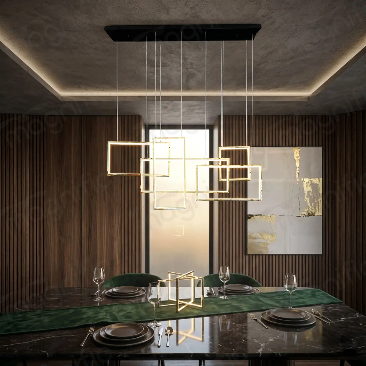 geometric LED chandelier for dining table