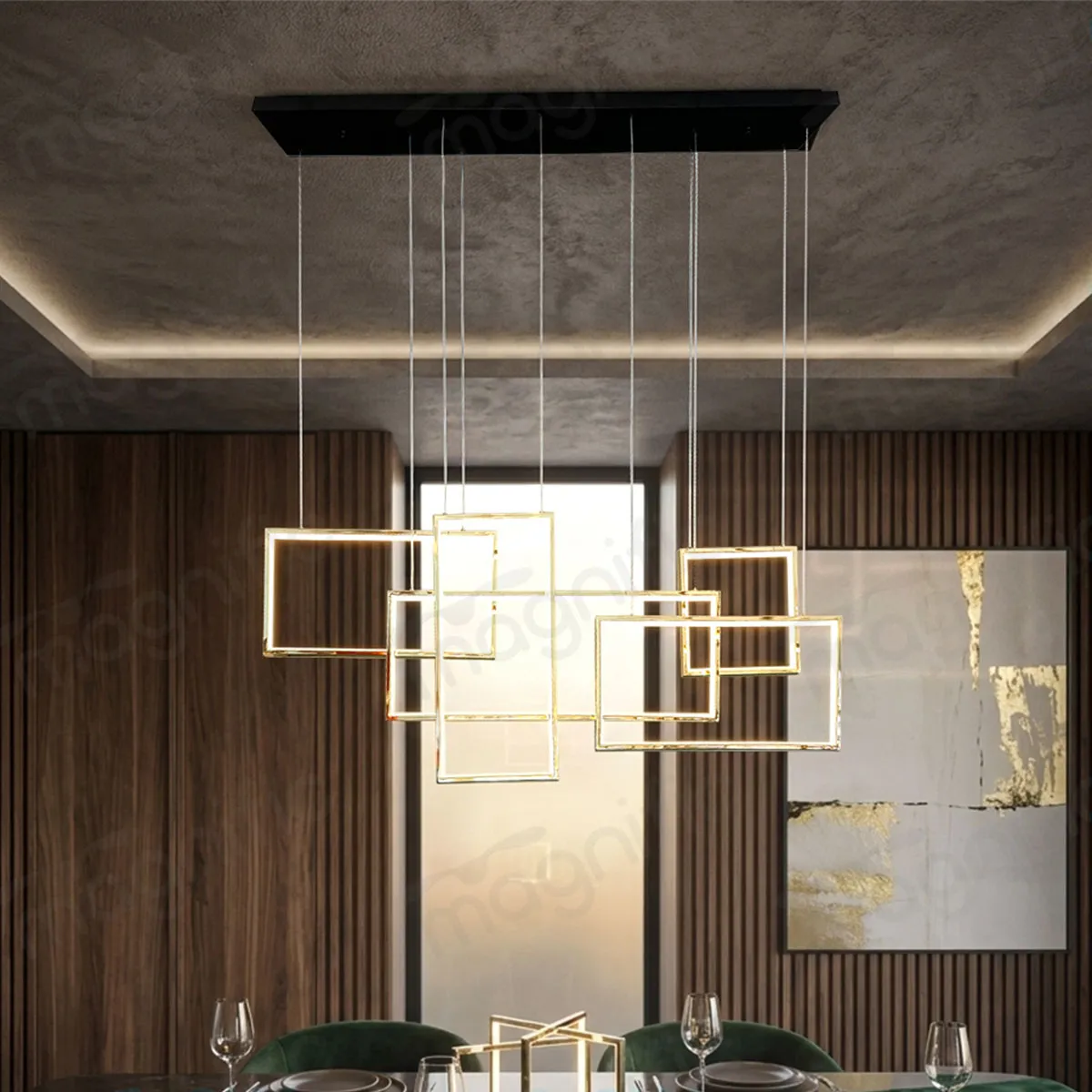 geometric LED chandelier for dining table