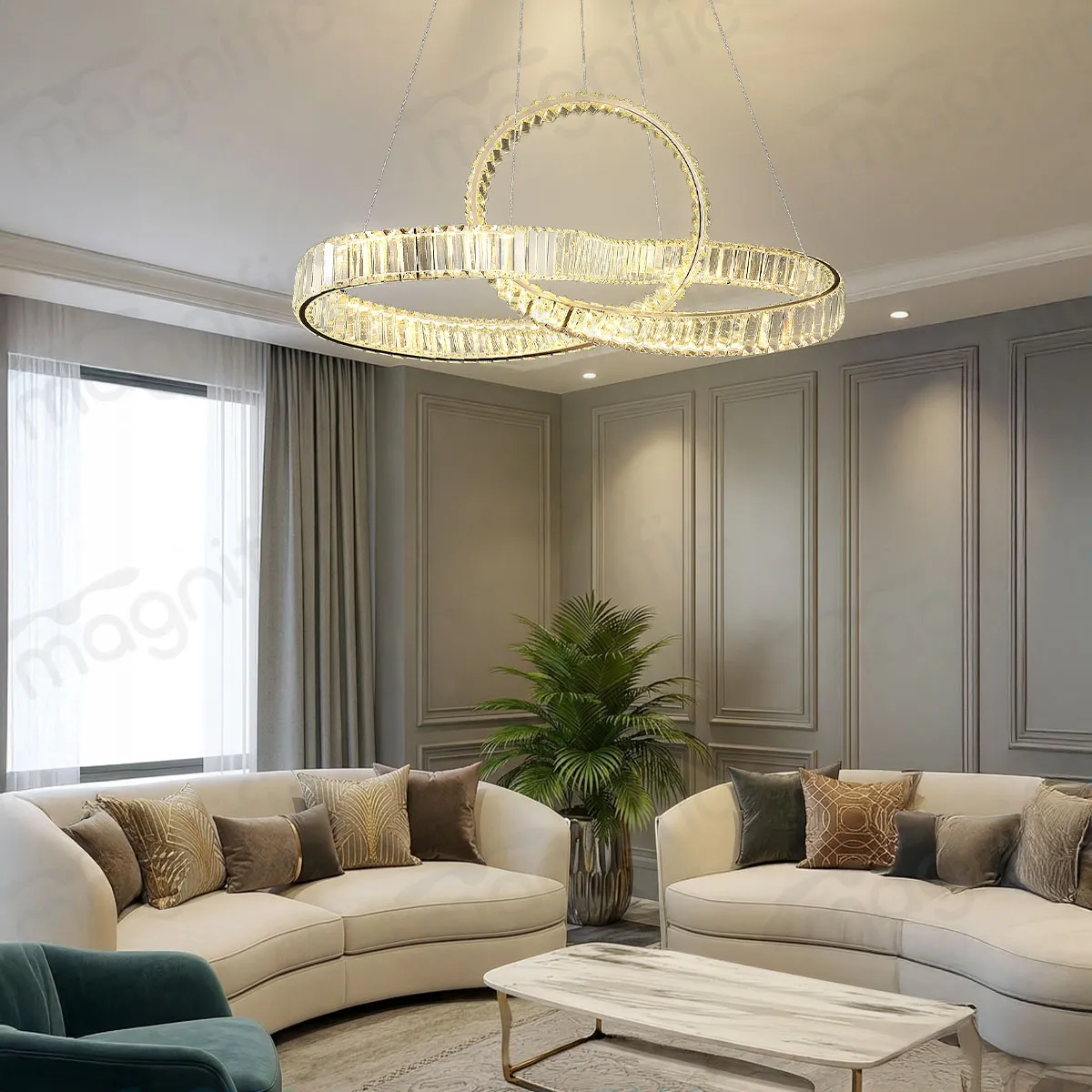 double crystal ring chandelier for living room