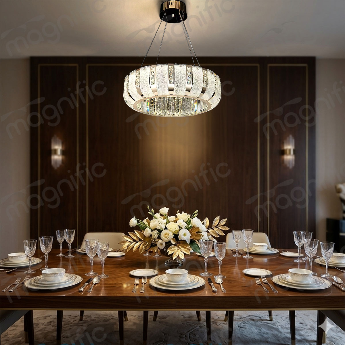 crystal drum chandelier India | gold ring crystal chandelier India