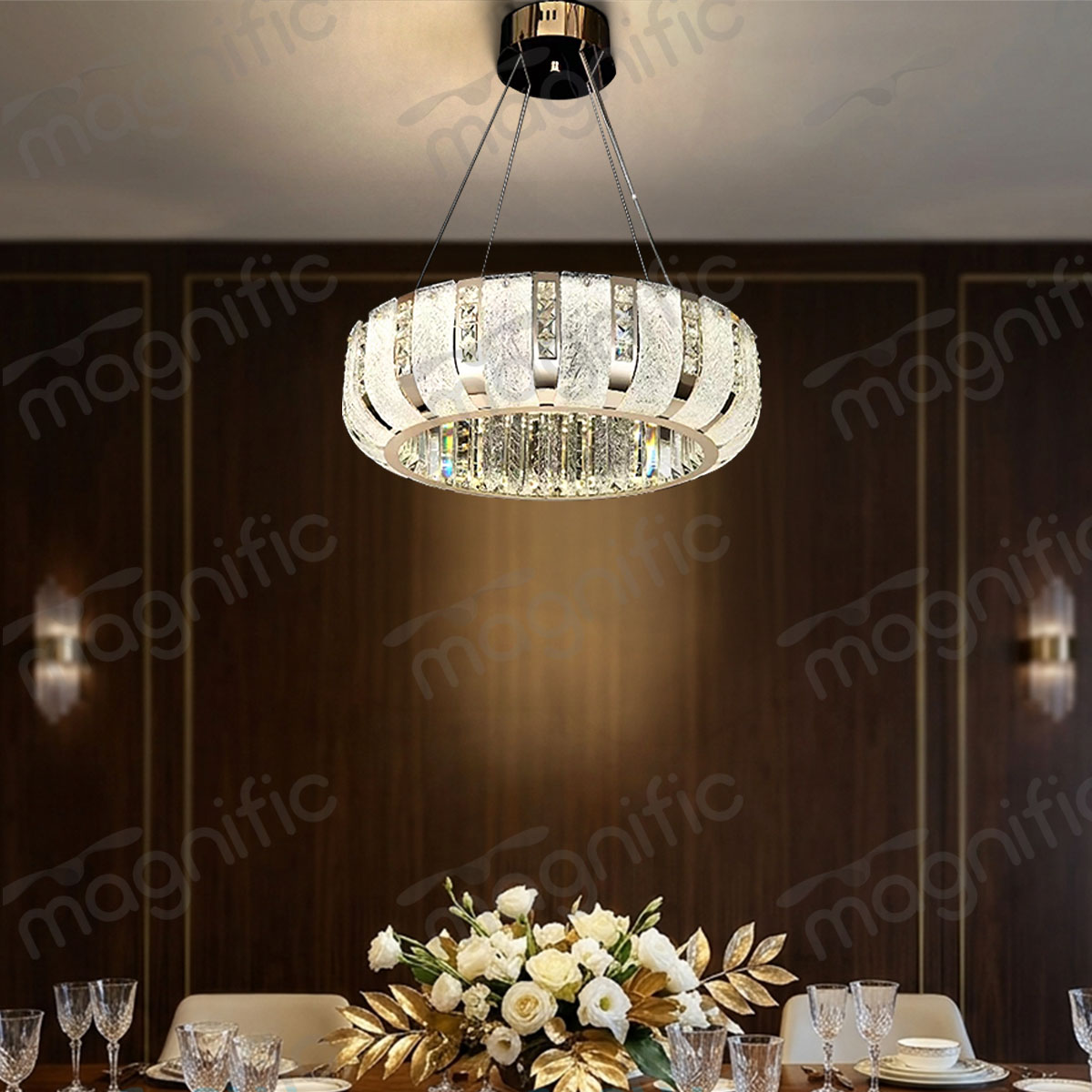 crystal drum chandelier India | gold ring crystal chandelier India