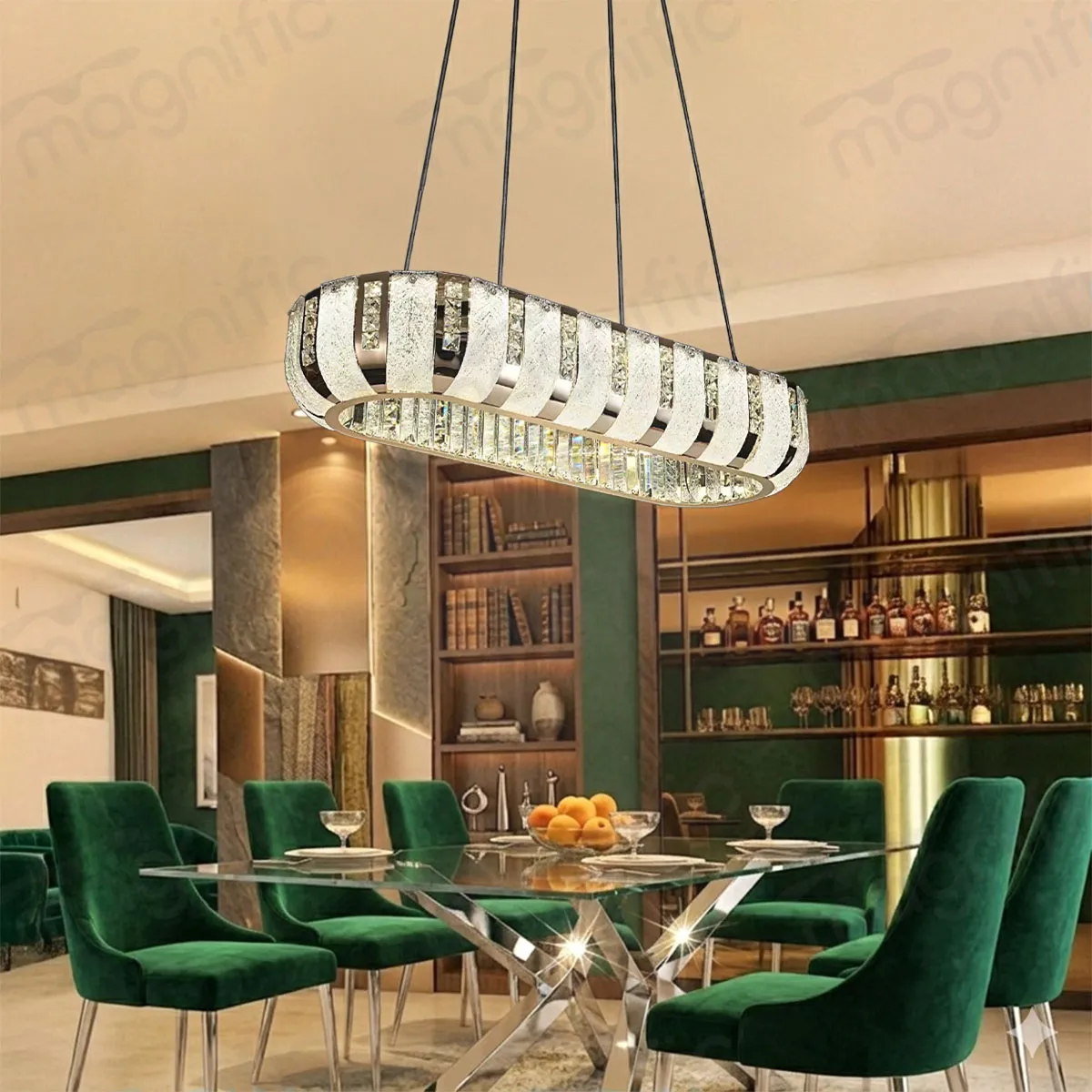 crystal linear oval chandelier India