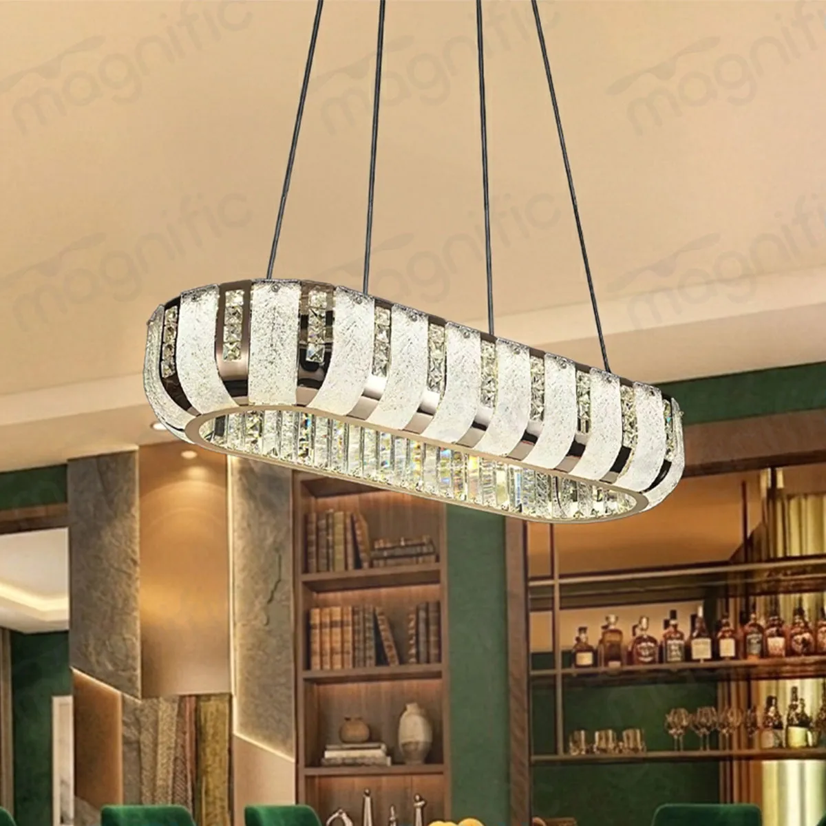 crystal linear oval chandelier India