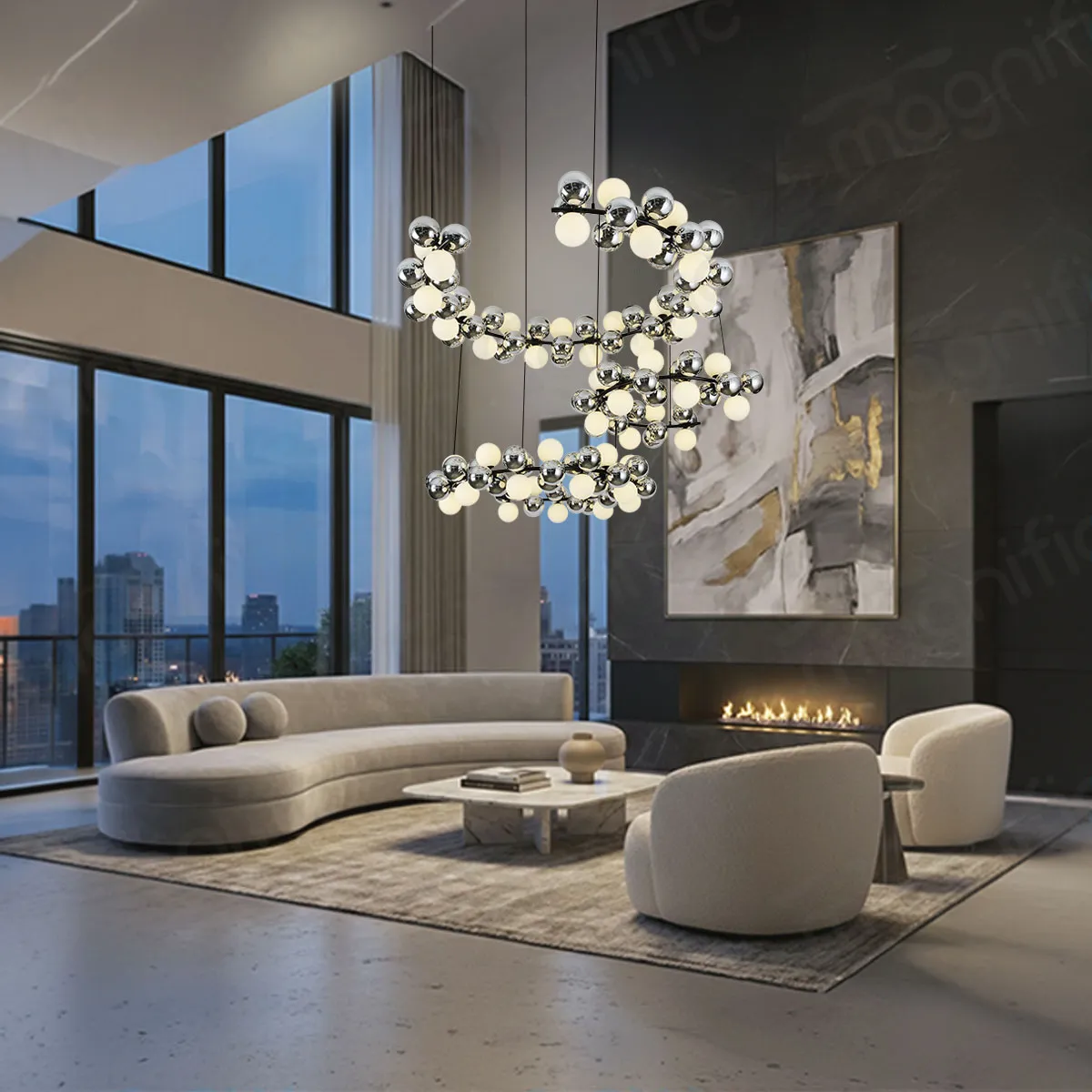 chrome milky ball cluster chandelier