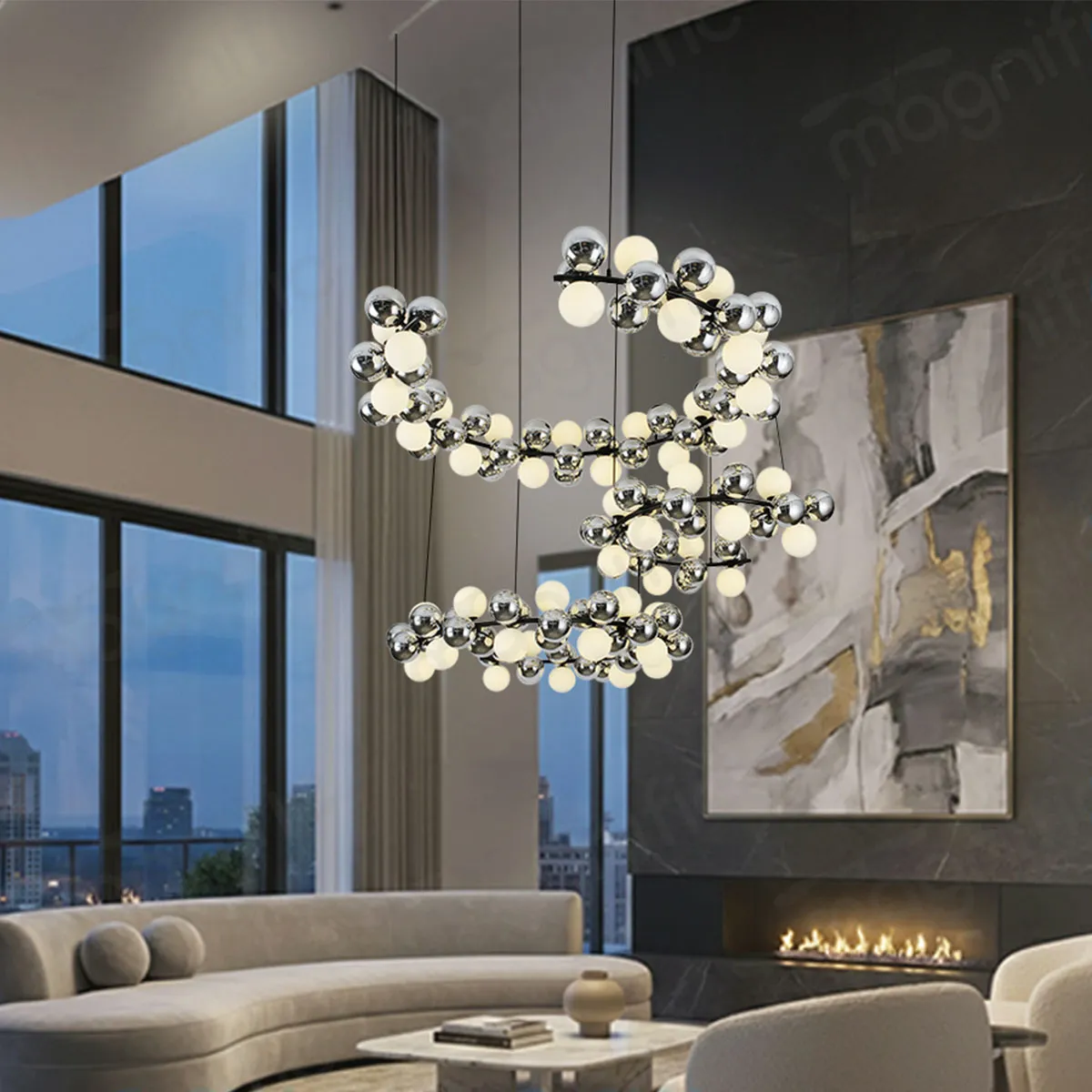 chrome milky ball cluster chandelier