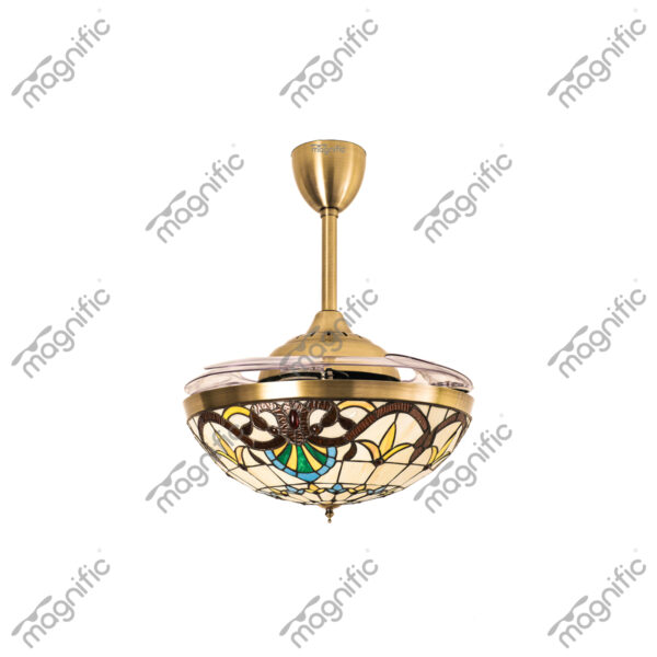 Monalisa Antique Brass Magnific Retractactable Blades Designer Ceiling Fans - Side View